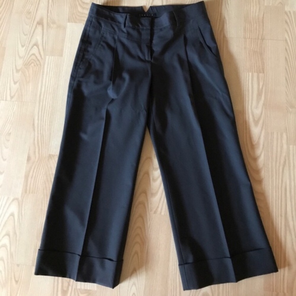 Cropped and cuffed wool blend trousers by Theory